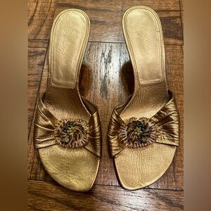Enzo Angiolini Metallic Gold Kitten Heel Mule